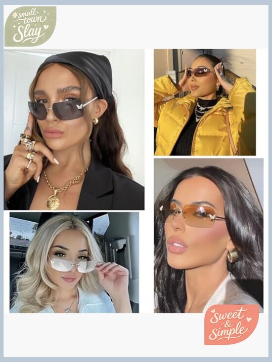 Rimless Rectangle Y2K Sunglasses Frameless Tinted Lens Butterfly main image 5